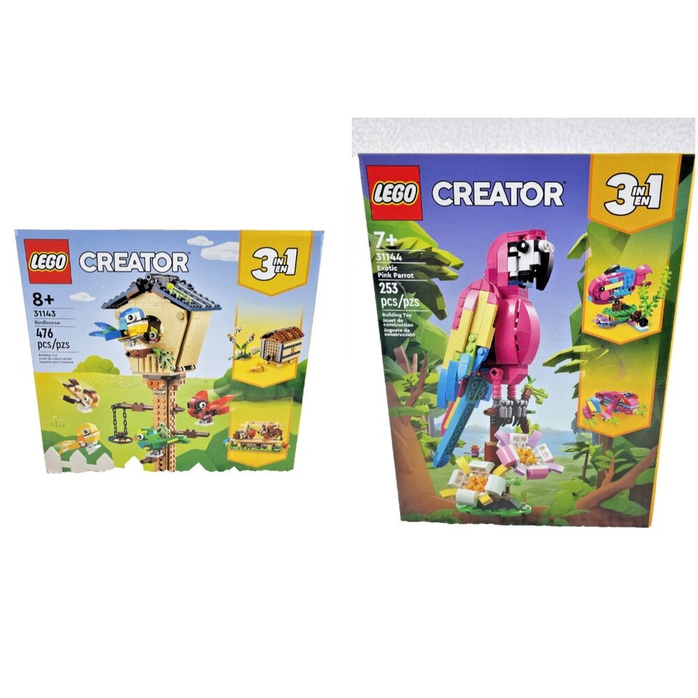 Lego Creator 3 in 1 Exotic Pink Parrot 31144 & Lego Birdhouse 31143